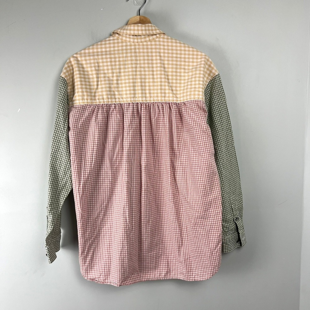 Lizwear Womens M Gingham Colorblock Shirt Cotton Cottagecore Retro Preppy Pastel - Picture 4 of 9